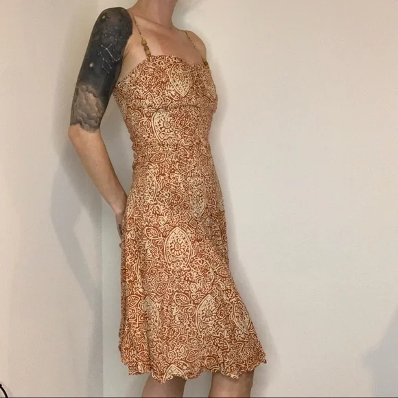 Vintage Midi Orange/Cream Beach Summer Dress, women's size Small - Picture 7 of 12